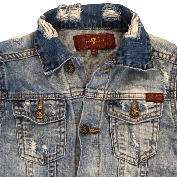 7 For All Mankind • KIND Distressed Denim Jacket - M - Picture 5 of 10